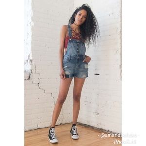 Harmony & Havoc Button Down Distressed Overalls